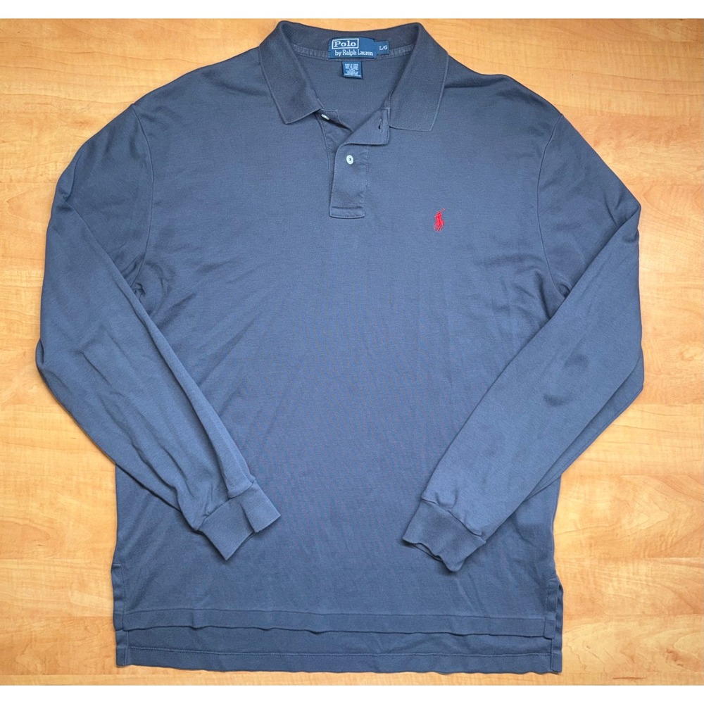 Polo Ralph Lauren Mens Large Dark Grey Long Sleeve Polo Shirt Red Pony Logo